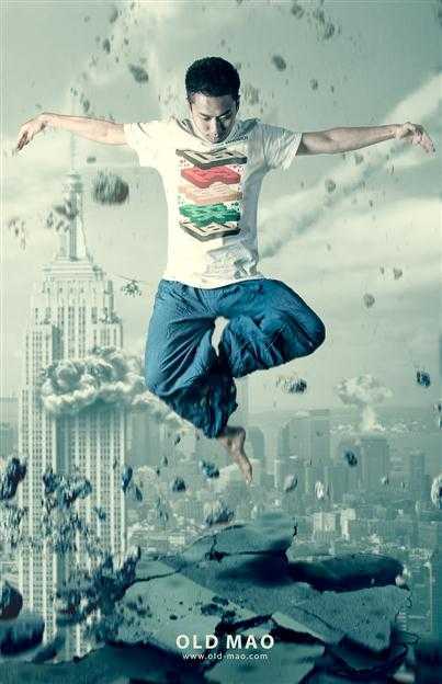 ‘PS打造出漂浮在城市上空的轻功高手‘