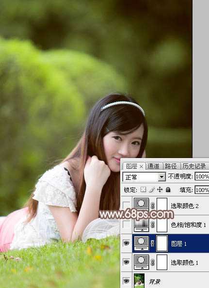 ‘Photoshop为甜美的外景美女加上漂亮的粉褐色‘