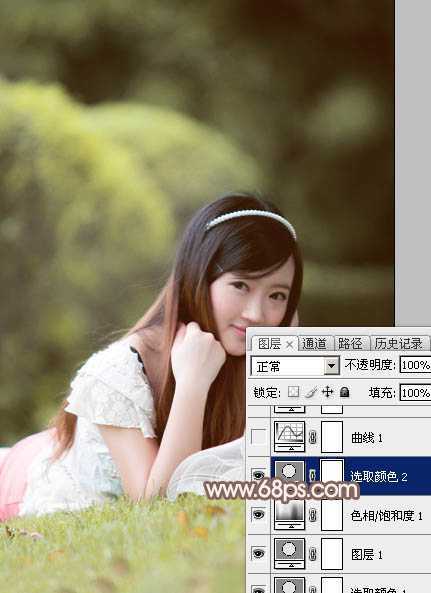 ‘Photoshop为甜美的外景美女加上漂亮的粉褐色‘