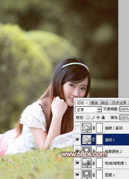 ‘Photoshop为甜美的外景美女加上漂亮的粉褐色‘