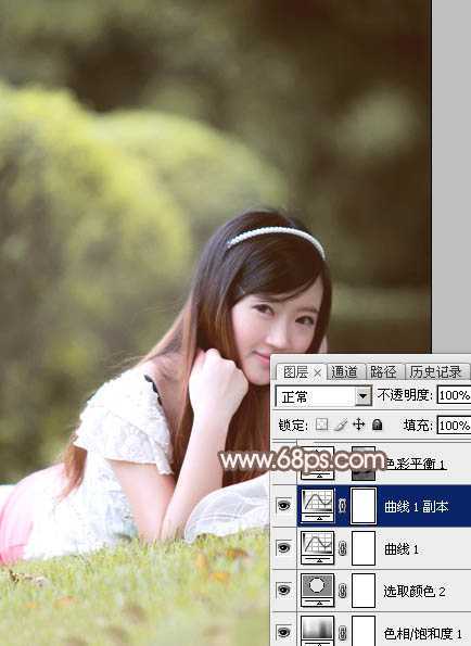 ‘Photoshop为甜美的外景美女加上漂亮的粉褐色‘