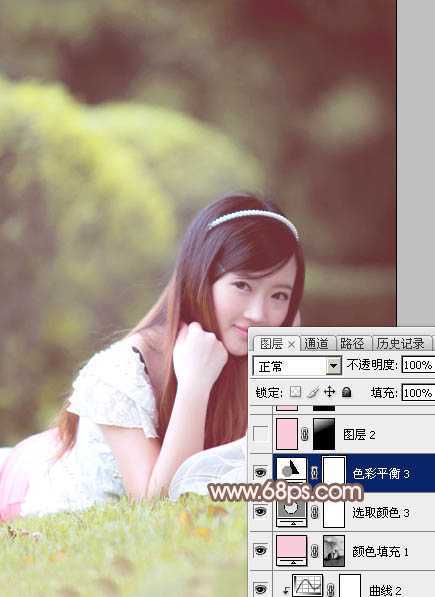 ‘Photoshop为甜美的外景美女加上漂亮的粉褐色‘