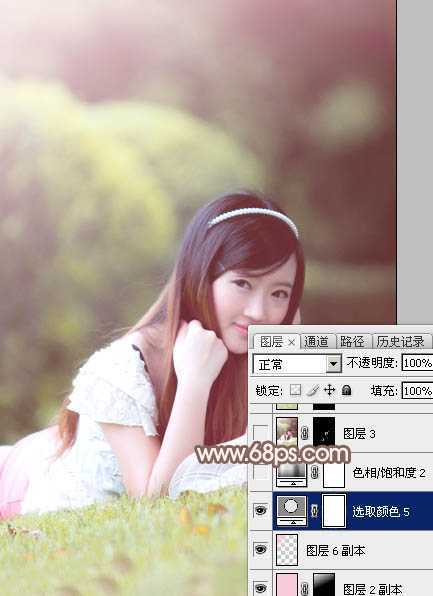 ‘Photoshop为甜美的外景美女加上漂亮的粉褐色‘