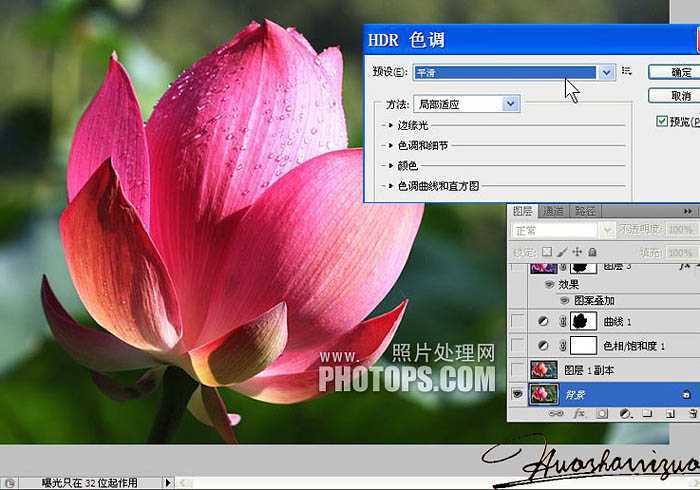 ‘Photoshop将荷花特写图片打造出高清的暗紫色效果‘