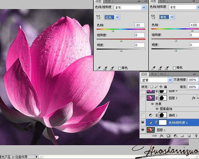 ‘Photoshop将荷花特写图片打造出高清的暗紫色效果‘