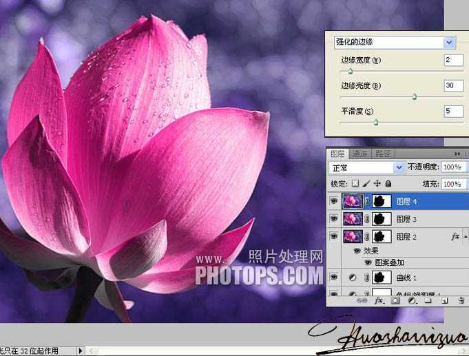 ‘Photoshop将荷花特写图片打造出高清的暗紫色效果‘