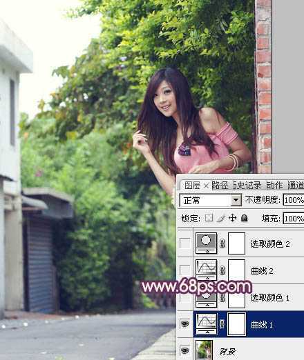 ‘Photoshop将外景美女图片打造出柔美的中性黄紫色效果‘