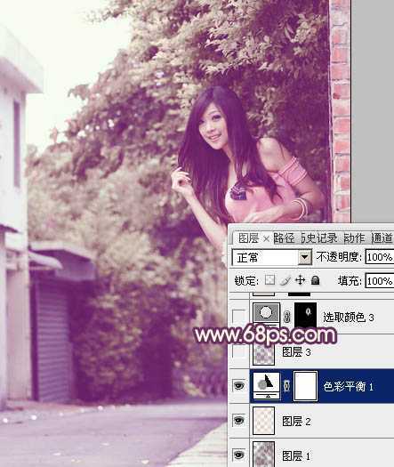‘Photoshop将外景美女图片打造出柔美的中性黄紫色效果‘