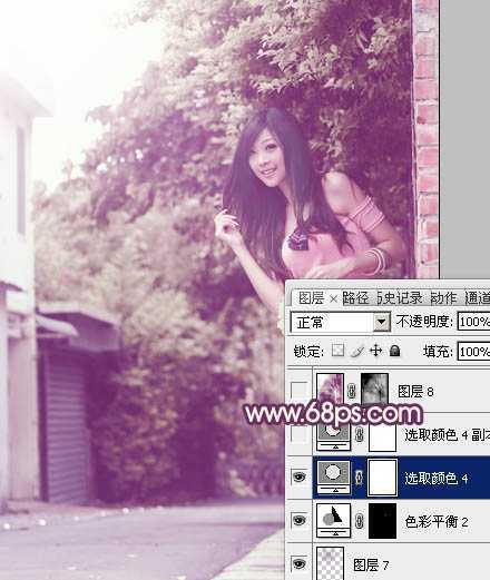 ‘Photoshop将外景美女图片打造出柔美的中性黄紫色效果‘
