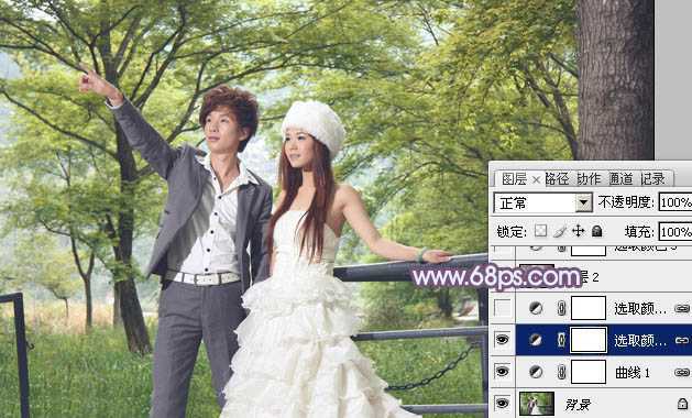 ‘Photoshop将树林婚片调制出唯美浪漫的蓝紫色‘