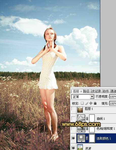 ‘Photoshop将旷野人物图片调制出柔美的暗调青绿色‘