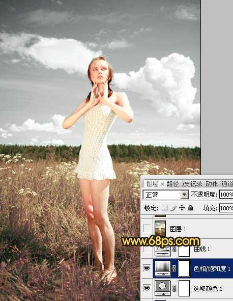 ‘Photoshop将旷野人物图片调制出柔美的暗调青绿色‘