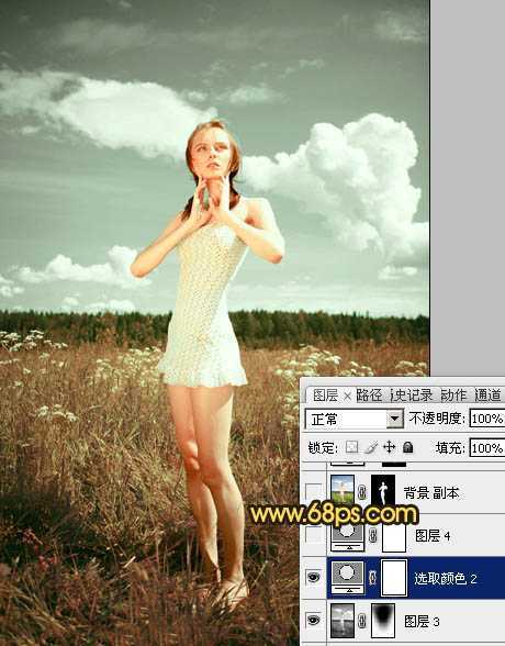 ‘Photoshop将旷野人物图片调制出柔美的暗调青绿色‘