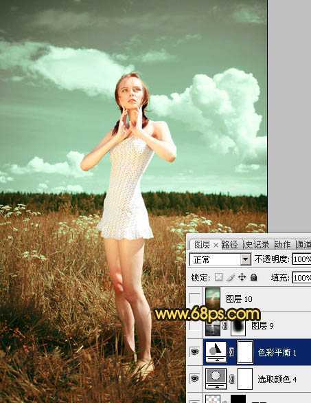 ‘Photoshop将旷野人物图片调制出柔美的暗调青绿色‘