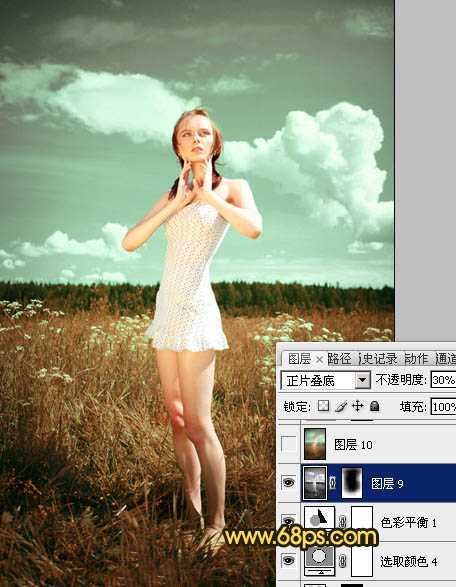 ‘Photoshop将旷野人物图片调制出柔美的暗调青绿色‘