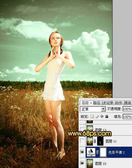 ‘Photoshop将旷野人物图片调制出柔美的暗调青绿色‘