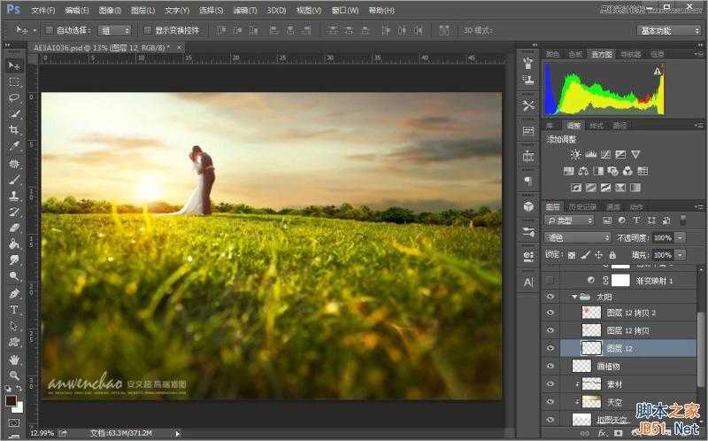 ‘Photoshop调出外景婚片小清新色调的效果图‘