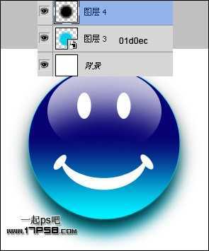 ‘photoshop制作蓝色高光卡通笑脸图标‘