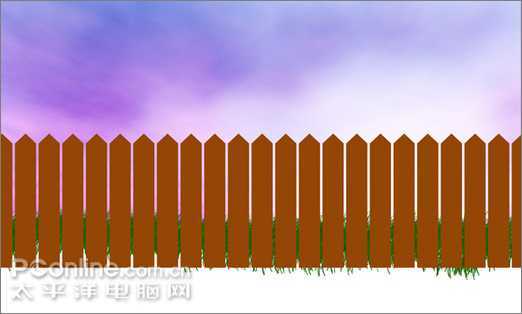 photoshop绘制缠绕着报春花和藤蔓的旧篱笆