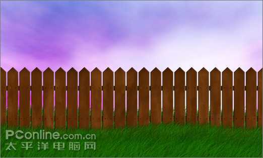 photoshop绘制缠绕着报春花和藤蔓的旧篱笆