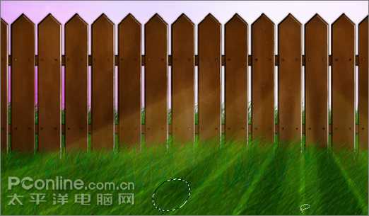 photoshop绘制缠绕着报春花和藤蔓的旧篱笆