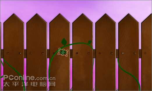 photoshop绘制缠绕着报春花和藤蔓的旧篱笆