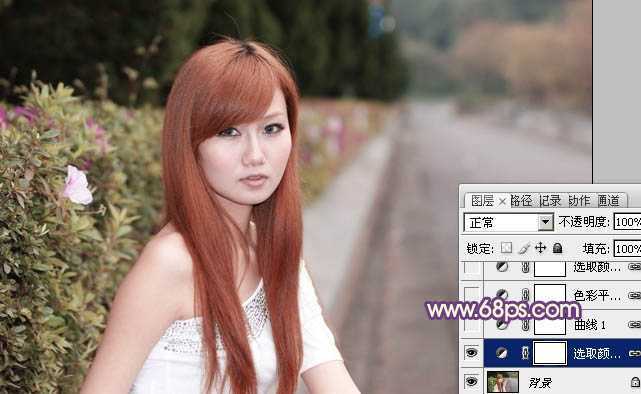 ‘Photoshop将外景美女图片打造出甜美的暗调紫红色‘