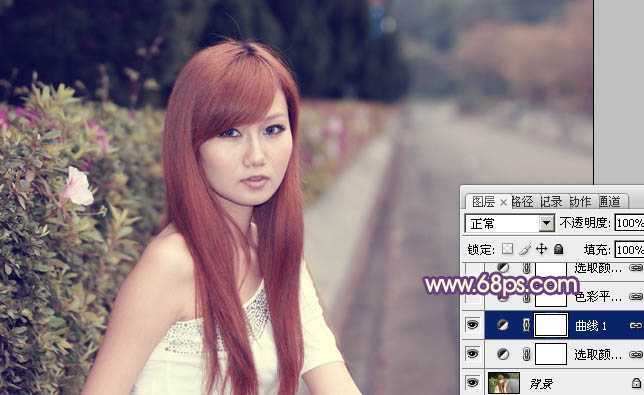‘Photoshop将外景美女图片打造出甜美的暗调紫红色‘