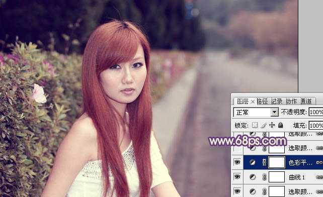 ‘Photoshop将外景美女图片打造出甜美的暗调紫红色‘