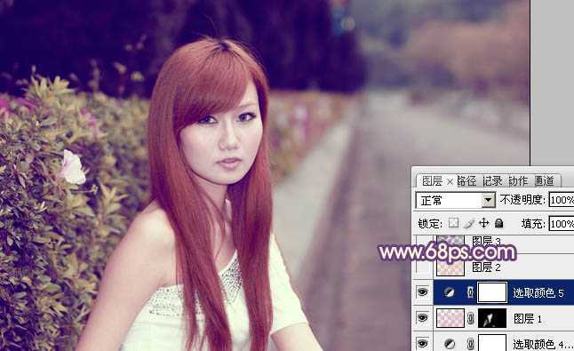 ‘Photoshop将外景美女图片打造出甜美的暗调紫红色‘