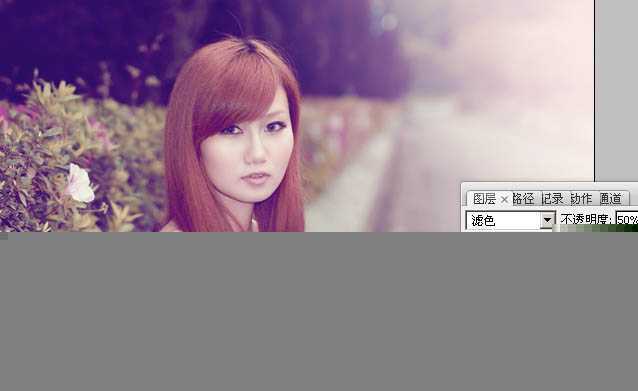 ‘Photoshop将外景美女图片打造出甜美的暗调紫红色‘