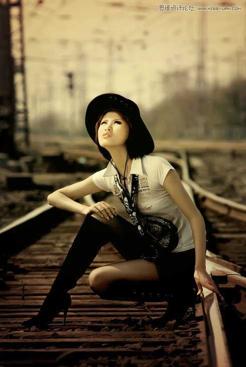 Photoshop调出美女冷冷的复古黄色调,PS教程