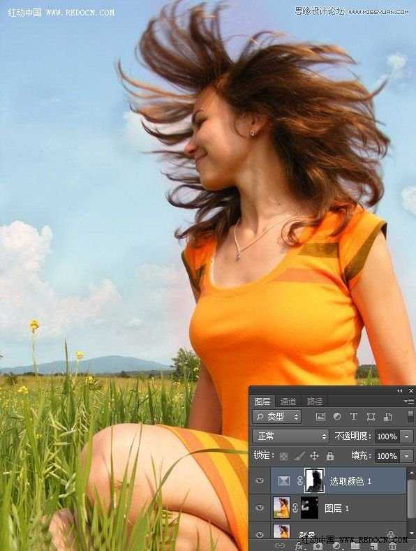 ‘Photoshop调出草地上女孩唯美清新的青绿色调教程‘