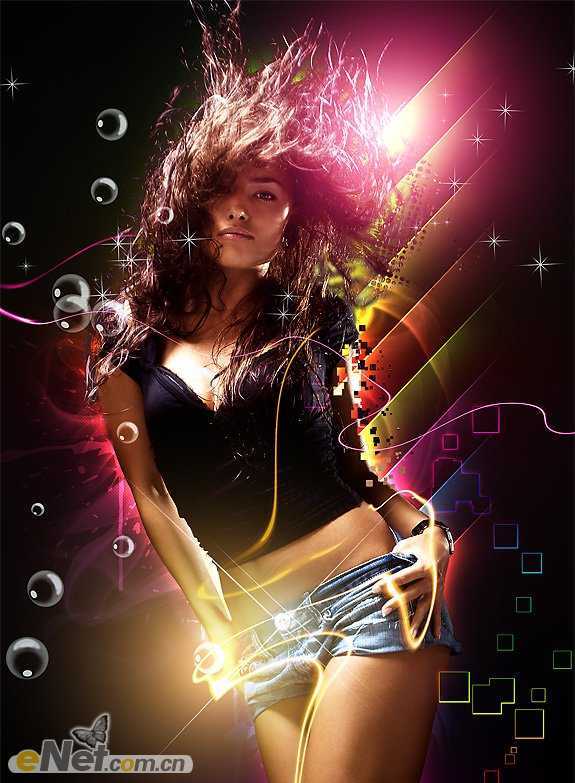 ‘Photoshop为美女添加绚丽的潮流光束海报效果‘