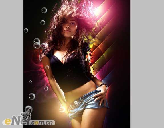 ‘Photoshop为美女添加绚丽的潮流光束海报效果‘