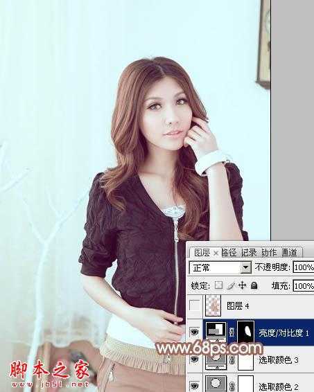 ‘Photoshop为室内美女增加上甜美的淡蓝色‘