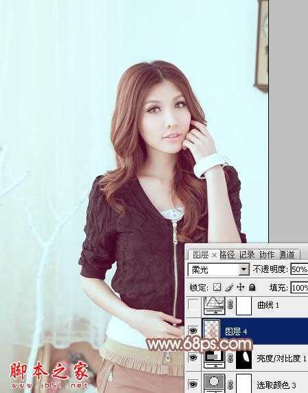 ‘Photoshop为室内美女增加上甜美的淡蓝色‘