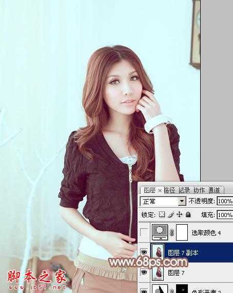 ‘Photoshop为室内美女增加上甜美的淡蓝色‘