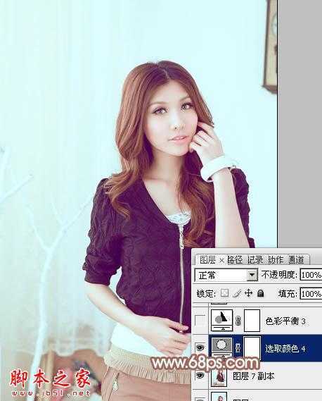 ‘Photoshop为室内美女增加上甜美的淡蓝色‘