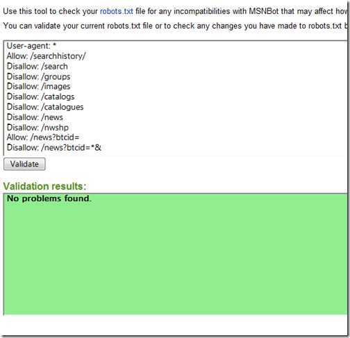 Robots.txt Validation Tool - Webmaster Tools - Bing_1244106220617