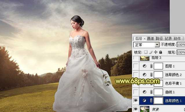 ‘Photoshop将外景婚片调成柔美的暖调‘