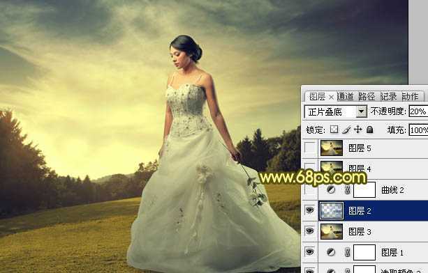 ‘Photoshop将外景婚片调成柔美的暖调‘