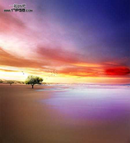 ‘photoshop简单合成漂亮的海边日出场景效果‘