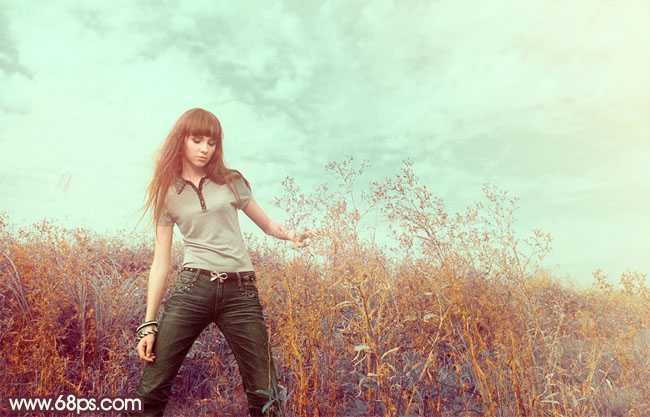 ‘photoshop利用通道快速为荒原人物图片打造出柔和的橙绿色‘