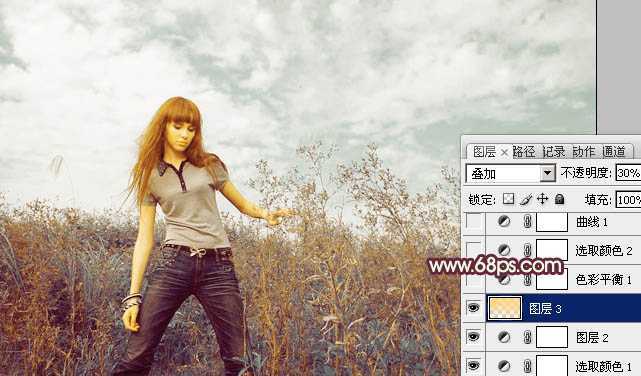 ‘photoshop利用通道快速为荒原人物图片打造出柔和的橙绿色‘