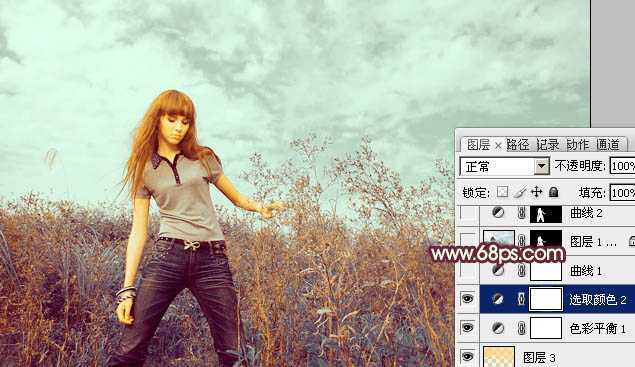 ‘photoshop利用通道快速为荒原人物图片打造出柔和的橙绿色‘