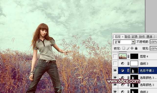 ‘photoshop利用通道快速为荒原人物图片打造出柔和的橙绿色‘