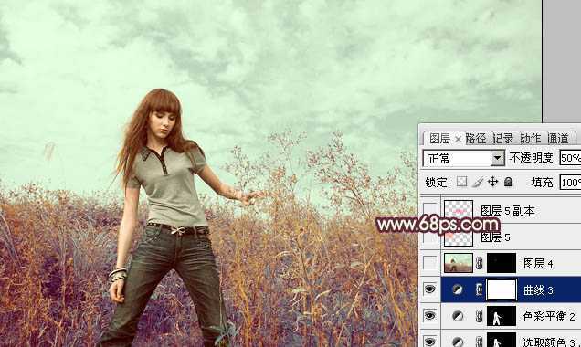 ‘photoshop利用通道快速为荒原人物图片打造出柔和的橙绿色‘