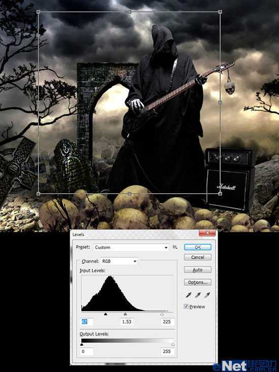 ‘Photoshop合成制作正在弹着火吉他的鬼魂海报特效‘