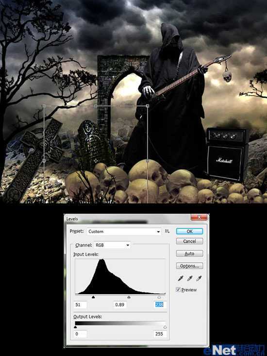 ‘Photoshop合成制作正在弹着火吉他的鬼魂海报特效‘